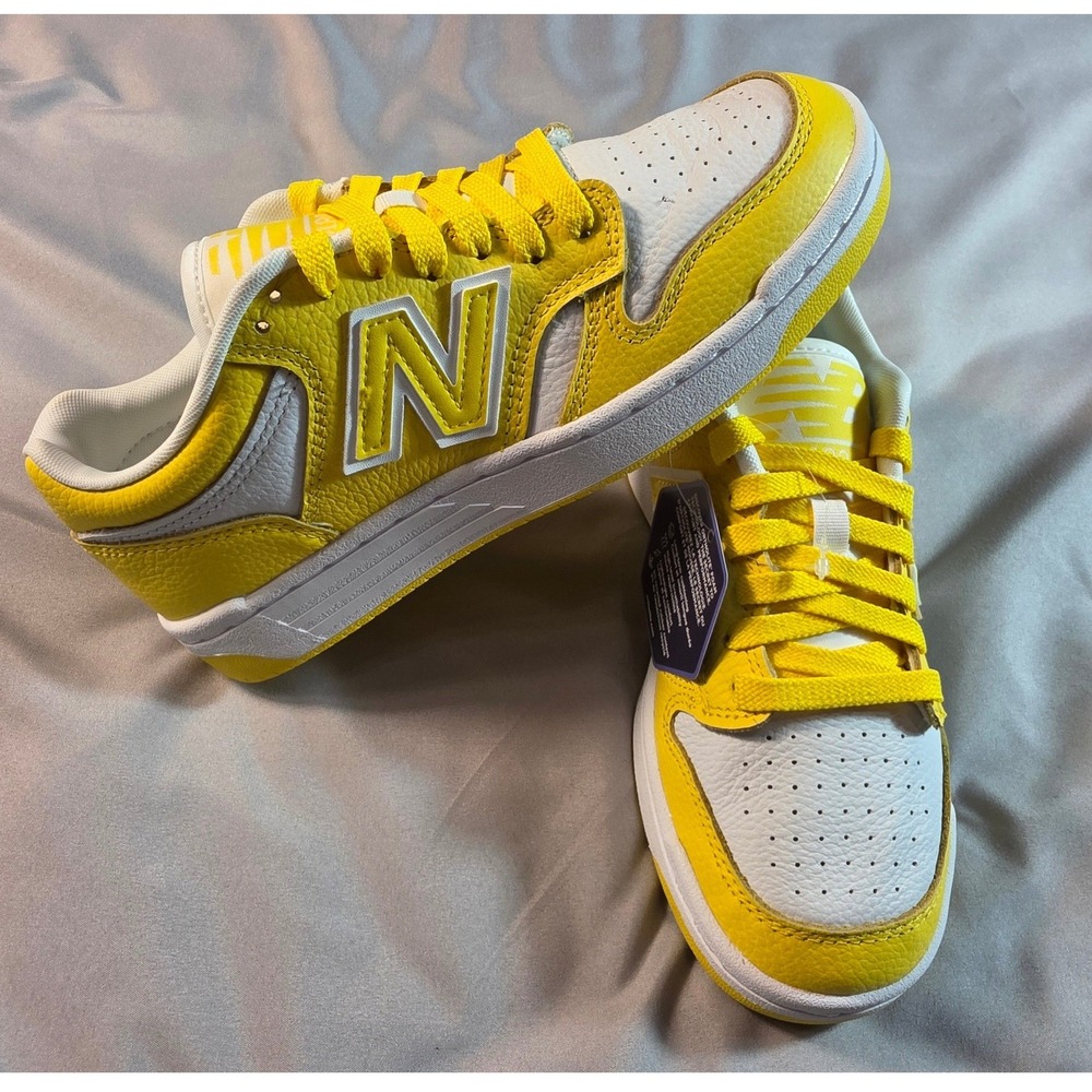 New Balance 480 Sneakers Women 6 Yellow White BB480LLZ Leather Low Top NWOB